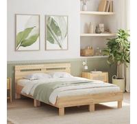 HaoChrymec Estructura de Cama con Cabecero e Iluminación LED, Diseño Moderno en Roble Sonoma, Cama Individual Ideal para Dormitorios Juveniles o Habitaciones Pequeñas, Color Roble Sonoma, 120x190 cm