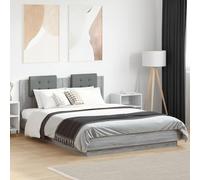 HaoChrymec Estructura de Cama con Cabecero, Material de Madera y Tela, Diseño Moderno, Cama Juvenil Ideal para Dormitorio Principal o Habitación, Color Gris Sonoma, 140x200 cm