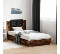 HaoChrymec Estructura de Cama con Cabecero, Material Madera, Diseño Moderno con Almohada Incorporada, Cama Individual Ideal para Dormitorios Juveniles o Infantiles, Color Roble Ahumado, 90x190 cm