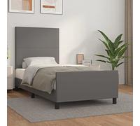 HaoChrymec Estructura de Cama con Cabecero, Tapizado en Piel Sintética Gris, Diseño Moderno con Altura Ajustable, Cama Individual Ideal para Dormitorio Principal o Juvenil, 80x200 cm