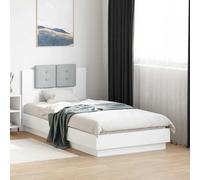 HaoChrymec Estructura de Cama con Cabecero y Luces LED, Diseño Moderno con Soporte Lumbar, Cama Individual Ideal para Dormitorios Juveniles o Habitaciones Pequeñas, Color Blanco, 75x190 cm