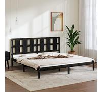 HaoChrymec Estructura de Cama de Madera de Pino Macizo, Diseño Moderno con Cabecero Clásico, Cama Matrimonial Ideal para Dormitorio Principal o Habitación Matrimonio, Color Negro, 200x200 cm