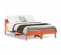 HaoChrymec Estructura de Cama de Madera Maciza de Pino, Color Marrón Cera, Diseño Rústico con Cabecero Sólido, Cama Individual Ideal para Dormitorios Juveniles o Habitaciones Pequeñas, 135x190 cm