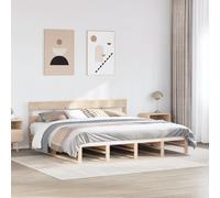 HaoChrymec Estructura de Cama de Madera Maciza de Pino, con Cabecero Sólido y Base de Láminas, Cama Matrimonial Ideal para Dormitorio Principal o Juvenil, Color Natural, 180x200 cm