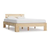 HaoChrymec Estructura de Cama de Madera Maciza de Pino, Diseño Moderno y Minimalista, Cama Matrimonial Ideal para Dormitorio Principal o Habitación Juvenil, Color Natural, 140x200 cm
