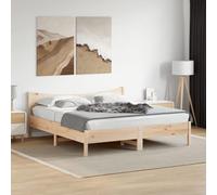 HaoChrymec Estructura de Cama de Madera Maciza de Pino, Diseño Rústico con Cabecero, Cama Matrimonial Ideal para Dormitorio Principal o Habitación Juvenil, Color Natural, 180x200 cm