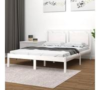 HaoChrymec Estructura de Cama de Madera Maciza, Diseño Blanco Clásico con Cabecero, Cama Matrimonial Ideal para Dormitorio Principal o Habitación Matrimonio, Color Blanco, 200x200 cm