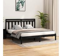 HaoChrymec Estructura de Cama de Madera Maciza, Diseño Clásico con Cabecero, Cama Matrimonial Ideal para Dormitorio Principal o Habitación Matrimonio, Color Negro, 200x200 cm
