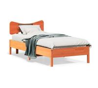 HaoChrymec Estructura de Cama de Madera Sólida, Diseño Rústico con Cabecero, Cama Individual Ideal para Dormitorios Juveniles o Habitaciones Pequeñas, Color Marrón Cera, 75x190 cm