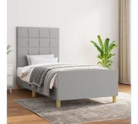 HaoChrymec Estructura de Cama Individual con Cabecero Ajustable, Tela Gris Claro, Diseño Moderno con Soporte Lumbar, Cama Individual Ideal para Dormitorio Juvenil o Infantil, 90x190 cm
