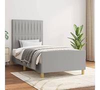 HaoChrymec Estructura de Cama Individual con Cabecero Tapizado, Diseño Moderno en Tela Gris Claro, Cama Individual Robustacon Soporte LED Opcional, Ideal para Cama Infantil o Cama Juvenil, 90x200 cm