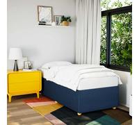 HaoChrymec Estructura de Cama Individual, Tapizada en Tela Azul, Base de Láminas de Madera, Cama Individual Ideal para Dormitorios Juveniles o Habitaciones Pequeñas, Color Azul, 90x200 cm