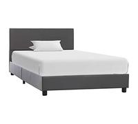HaoChrymec Estructura de Cama Tapizada en Piel Sintética, Cabecero Acogedor, Cama Individual Ideal para Dormitorios Juveniles o Habitaciones Pequeñas, Color Gris, 90x200 cm