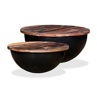 HaoChrymec Juego de 2 Mesas de Centro, Madera Maciza Reciclada y Acero, Diseño Industrial con Almacenamiento, Mesa Centro Salón, Coffee Table, para Salón o Comedor, Color Negro, 60x27 cm y 50x21 cm