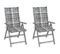 HaoChrymec Juego de 2 Sillas de Exterior, Sillones de Jardín con Madera de Acacia Maciza y Cojines Impermeables, Ajustable en 5 Posiciones, Resistente a la Intemperie, Color Gris, 57x69x110 cm