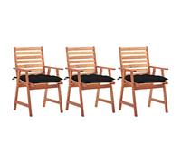 HaoChrymec Juego de 3 Sillas de Comedor de Jardín con Cojines, Madera Maciza de Acacia Resistente a la Intemperie, Diseño de Listones, para Terraza, Patio o Balcón, Color Negro, 56 x 62 x 92 cm