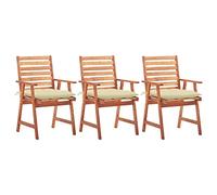 HaoChrymec Juego de 3 Sillas de Comedor para Exterior,con Cojines y Estructura de Madera de Acacia Maciza,Resistente a la Intemperie,Diseño de Listones,Color Blanco Crema,56 x 62 x 92 cm