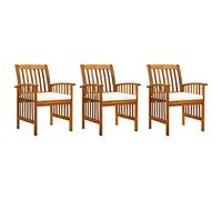 HaoChrymec Juego de 3 Sillas de Comedor para Exterior, con Cojines y Estructura de Madera de Acacia Maciza, Diseño de Listones, Resistentes a la Intemperie,Blanco Crema, 61 x 64 x 90 cm