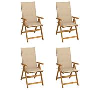HaoChrymec Juego de 4 Sillas de Exterior con Respaldo Alto Ajustable, Madera Maciza de Acacia, 5 Posiciones Reclinables, Cojines Incluidos, Sillones de Jardín y Sillón Terraza,Beige, 57x69x111 cm