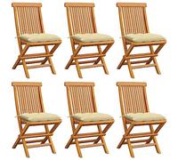 HaoChrymec Juego de 6 Sillas de Jardín Exterior, Sillones Plegables de Teca Maciza con Cojines, Resistentes a la Intemperie, Diseño Elegante y Compacto, Color Blanco Crema, 47x60x89 cm