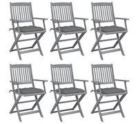 HaoChrymec Juego de 6 Sillas de Jardín Plegables con Cojines,de Madera de Acacia Maciza y Estructura Resistente,Diseño Plegable para Ahorrar Espacio,Sillones Jardín Exterior,Gris,54x57x91 cm