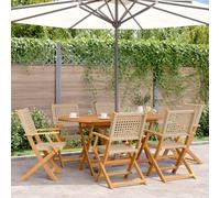 HaoChrymec Juego de 6 Sillas Plegables de Jardín,de Ratán Sintético y Madera de Acacia,Diseño Plegable y Apilable,Resistentes a la Intemperie,Sillones Jardín Exterior,Beige,54 x 57 x 91 cm