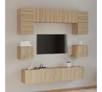 HaoChrymec Juego de 8 Muebles de TV de Madera Industrializada con Puertas Prácticas, Gran Almacenamiento, Color Roble Sonoma, 60 x 30 x 30 cm, 80 x 30 x 30 cm y 30.5 x 30 x 30 cm