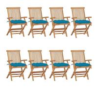 HaoChrymec Juego de 8 Sillas de Exterior, Sillones de Jardín de Madera de Teca Maciza con Cojines, Plegables y Resistentes a la Intemperie, para Jardín, Terraza o Patio, Color Azul Claro, 55x60x89 cm