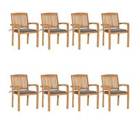 HaoChrymec Juego de 8 Sillas de Jardín, Sillones Exterior de Teca Maciza con Cojines, Apilables y Resistentes a la Intemperie, Sillón Jardín Exterior, Sillones de Jardíns,Gris, 60 x 57.5 x 90 cm