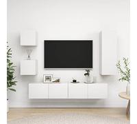 HaoChrymec Juego de Muebles de TV de Madera con Montaje en Pared, Diseño Moderno y Gran Almacenamiento, Adecuado para Salón y Dormitorio, Color Blanco, Set de 5 Unidades, 90 cm / 80 cm / 30.5 cm