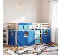 HaoChrymec Litera con Cortinas Azul, de Madera de Pino Maciza, Diseño con Barandillas de Seguridad y Escalera, Literas Juveniles Ideal para Habitaciones Infantiles o Juveniles, Color Azul, 90x190 cm
