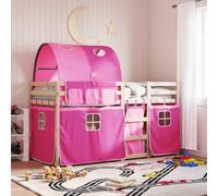 HaoChrymec Litera con Cortinas Rosa, Madera de Pino Maciza, Diseño con Barandillas de Seguridad y Escalera, Literas Juveniles Ideal para Habitaciones Infantiles o Juveniles, Color Rosa, 75x190 cm