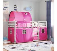 HaoChrymec Litera con Cortinas Rosa, Madera Maciza de Pino, Estructura Segura con Barandillas, Literas Juveniles Ideal para Habitaciones Infantiles y Juveniles, Color Blanco, 90x190 cm