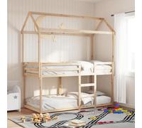 HaoChrymec Litera con Techo, Madera de Pino Macizo, Diseño Seguro con Barandillas, Cama Alta Ideal para Habitaciones Infantiles y Juveniles, Color Natural, 75x190 cm