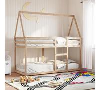 HaoChrymec Litera de Madera de Pino Maciza, con Dosel y Barandillas de Seguridad, Literas Juveniles Ideal para Habitaciones Infantiles o Juveniles con Espacio Limitado, 90x190 cm