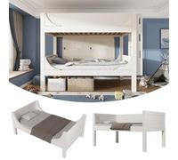 HaoChrymec Litera Desmontable de Madera y Metal con Escalera Flexible, Diseño Tipo Trineo, Convierte 1 Cama en 2 Individuales, Dormitorio Infantil y Juvenil, Blanco, 90 x 200 cm