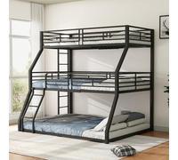 HaoChrymec Litera Triple de Metal con Barandillas y Doble Escalera, Cama Alta Juvenil para Ahorro de Espacio, Litera 90x200 con Estructura Resistente, Dormitorio y Apartamento, Negro, 90 x 200 cm