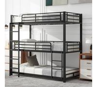HaoChrymec Litera Triple de Metal, Dormitorio y Albergue, Negro, 90x200 cm