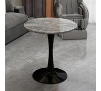 HaoChrymec Mesa de Café Redonda de Mármol Artificial, 27.6 Pulgadas, Estilo Mid-Century Modern, Mesa Auxiliar para 2-4 Personas, para Salón y Comedor, Negro con Vetas Gris Oscuro, 70x70x72cm