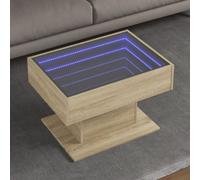 HaoChrymec Mesa de Centro con LED RGB, Material Madera Contrachapada y Vidrio, Diseño Moderno con Espejo Infinito, Iluminación Ajustable, Mesa Auxiliar Sofá, Color Roble Sonoma, 70x50x45 cm