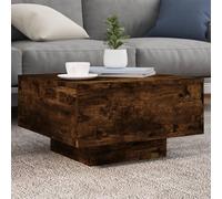 HaoChrymec Mesa de Centro con Luces LED, Madera Roble Ahumado, Mesa Auxiliar Sofá con Iluminación RGB Ajustable, Coffee Table Moderna para Salón, 55x55x31 cm