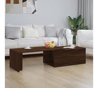 HaoChrymec Mesa de Centro con Tablero Giratorio, Efecto Roble Marrón, Madera Contrachapada Resistente, Mesa Auxiliar Sofá, Coffee Table para Salón, 150x50x35 cm