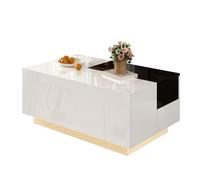 HaoChrymec Mesa de Centro de Alta Brillo con LED, Tapa Extensible Negro y Blanco, Almacenamiento Oculto, Luz Ajustable 16 Colores, para Salón y Sala de Estar, Negro y Blanco, 80x50x35.5cm