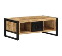 HaoChrymec Mesa de Centro, Madera Maciza de Mango, Diseño Rústico con Vetas Naturales, Mesa Auxiliar para Sofá, Coffee Table para Salón, Estructura Resistente, 90x50x36 cm