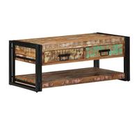 HaoChrymec Mesa de Centro, Madera Maciza Recuperada con Estructura de Hierro, Diseño Industrial Único, Mesa Auxiliar Sofá, Coffee Table para Salón, Multicolor, 90x50x38 cm