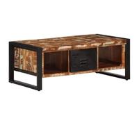 HaoChrymec Mesa de Centro, Madera Maciza Recuperada y Hierro, Diseño Industrial con Vetas Naturales, Estable y Exclusiva, Mesa Auxiliar Sofá, Coffee Table, para Salón, Color Multicolor, 90x50x36 cm