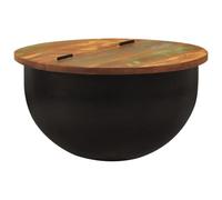 HaoChrymec Mesa de Centro Pequeña, Madera Maciza Recuperada con Hierro, Diseño Industrial Vintage, Mesa Auxiliar para Sofá, Mesa de Salón con Almacenamiento, Color Negro, 50x27 cm