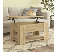 HaoChrymec Mesa de Centro Roble, Madera de Ingeniería con Altura Ajustable, Diseño Moderno con Almacenamiento, Mesa Auxiliar Sofá, Coffee Table, para Salón o Comedor, Color Roble Sonoma, 79x49x41 cm