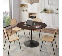 HaoChrymec Mesa de Comedor Redonda con MDF y Acero, Tablero de Cuatro Piezas con Veta Tipo Roble, Base Metálica Estable, Mesa Comedor y Mesa Café, para Comedor y Salón, Marrón, 120x120x75cm