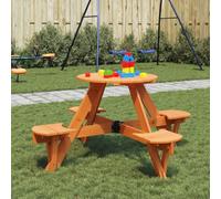 HaoChrymec Mesa de Picnic para Niños con Agujero para Sombrilla, Juego de Mesa y Bancos 2 en 1 de Madera Maciza de Abeto, Mesas Jardín Exterior Resistente para 4 Niños,Marrón, 120 x 57 cm